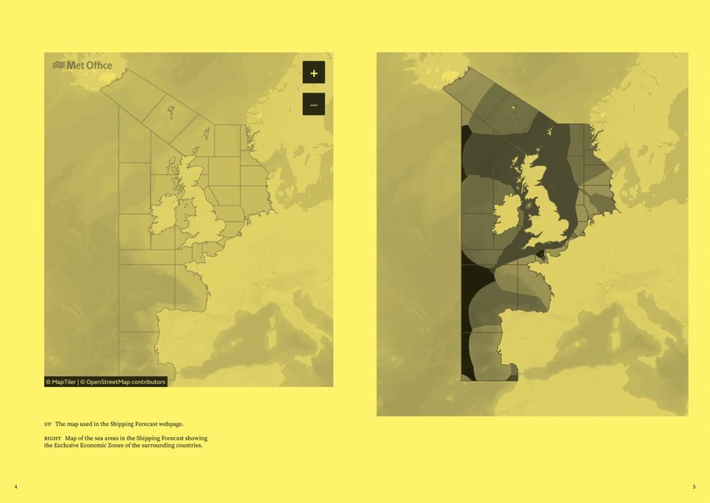 The map used in the Shipping Forecast webpage and the map of the sea areas in the Shipping Forecast showing the Exclusive Economic Zones of the surrounding countries.